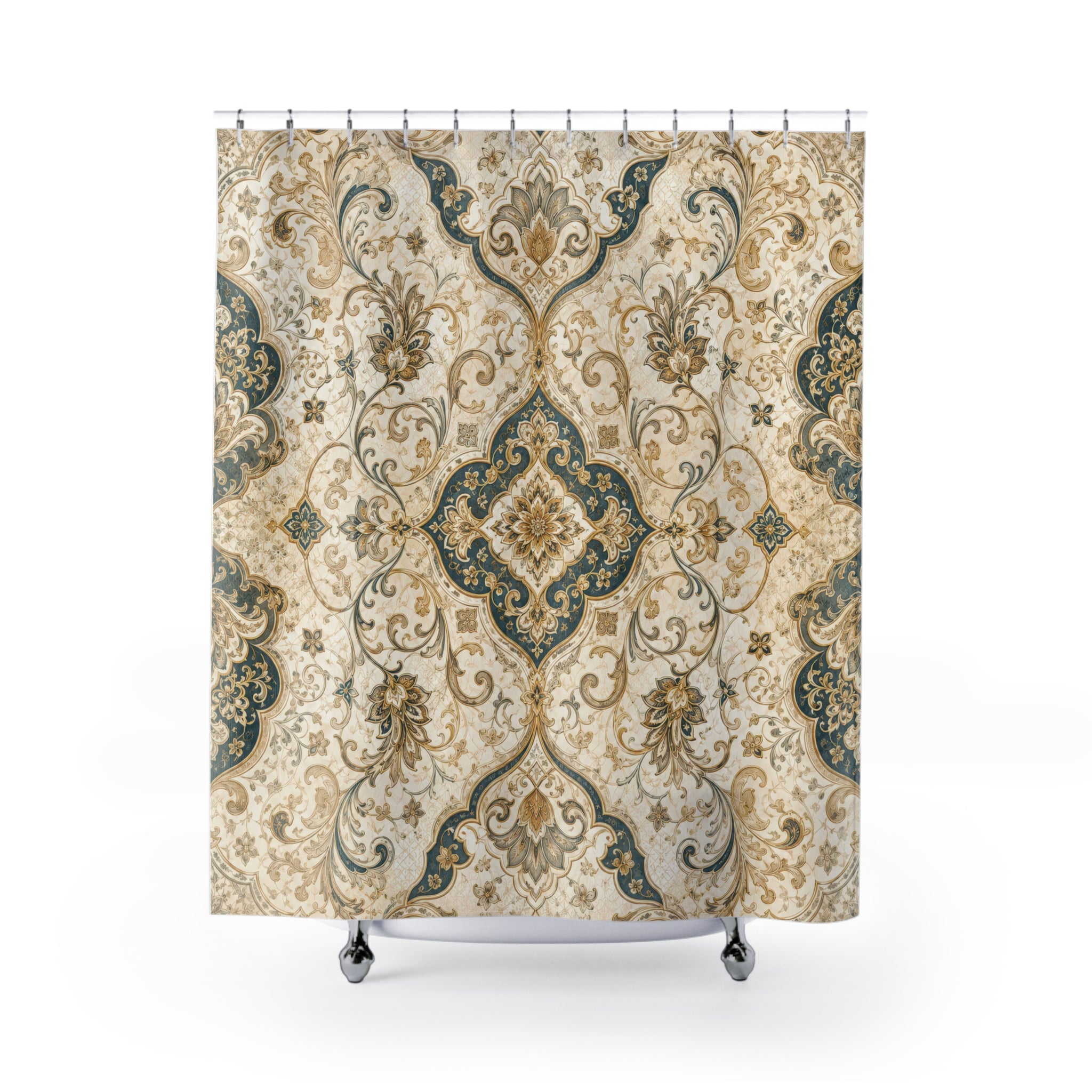 Arabesque Shower Curtain: Ivory Gold Ornament