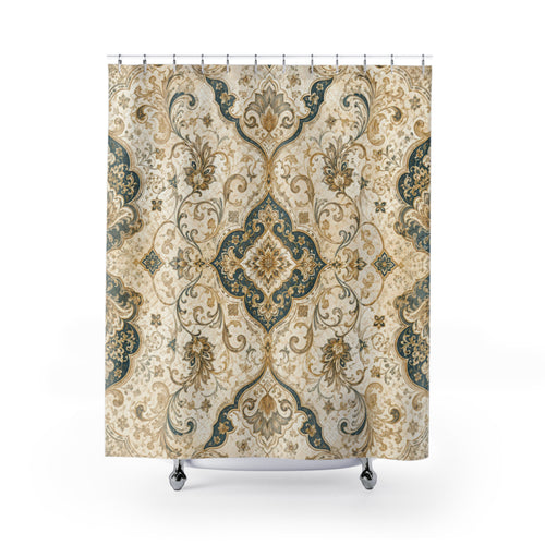 Arabesque Shower Curtain: Ivory Gold Ornament