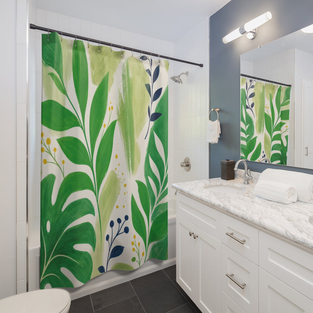 Painterly Botanical Kelly Green Shower Curtain