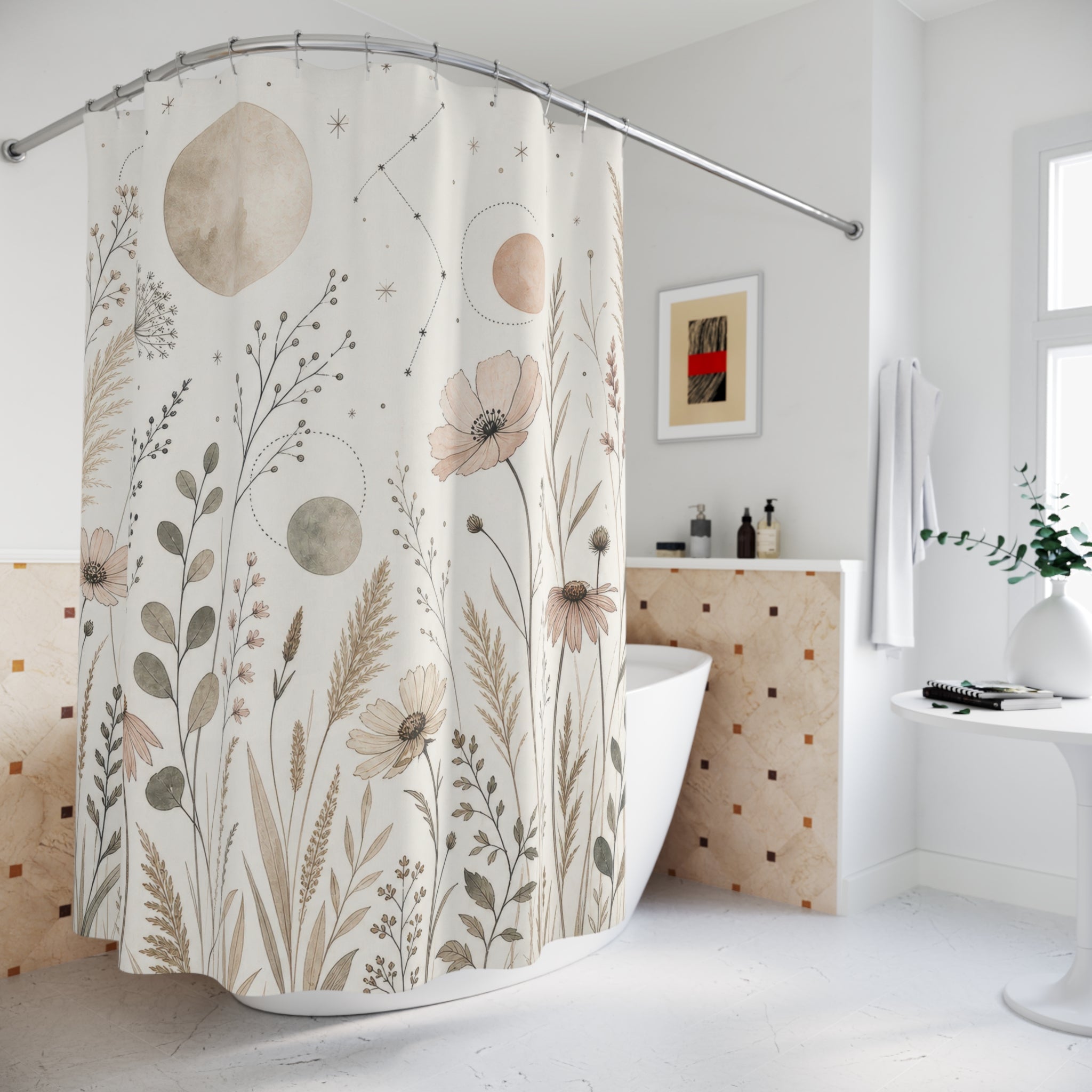 Botanical Line Art Shower Curtain