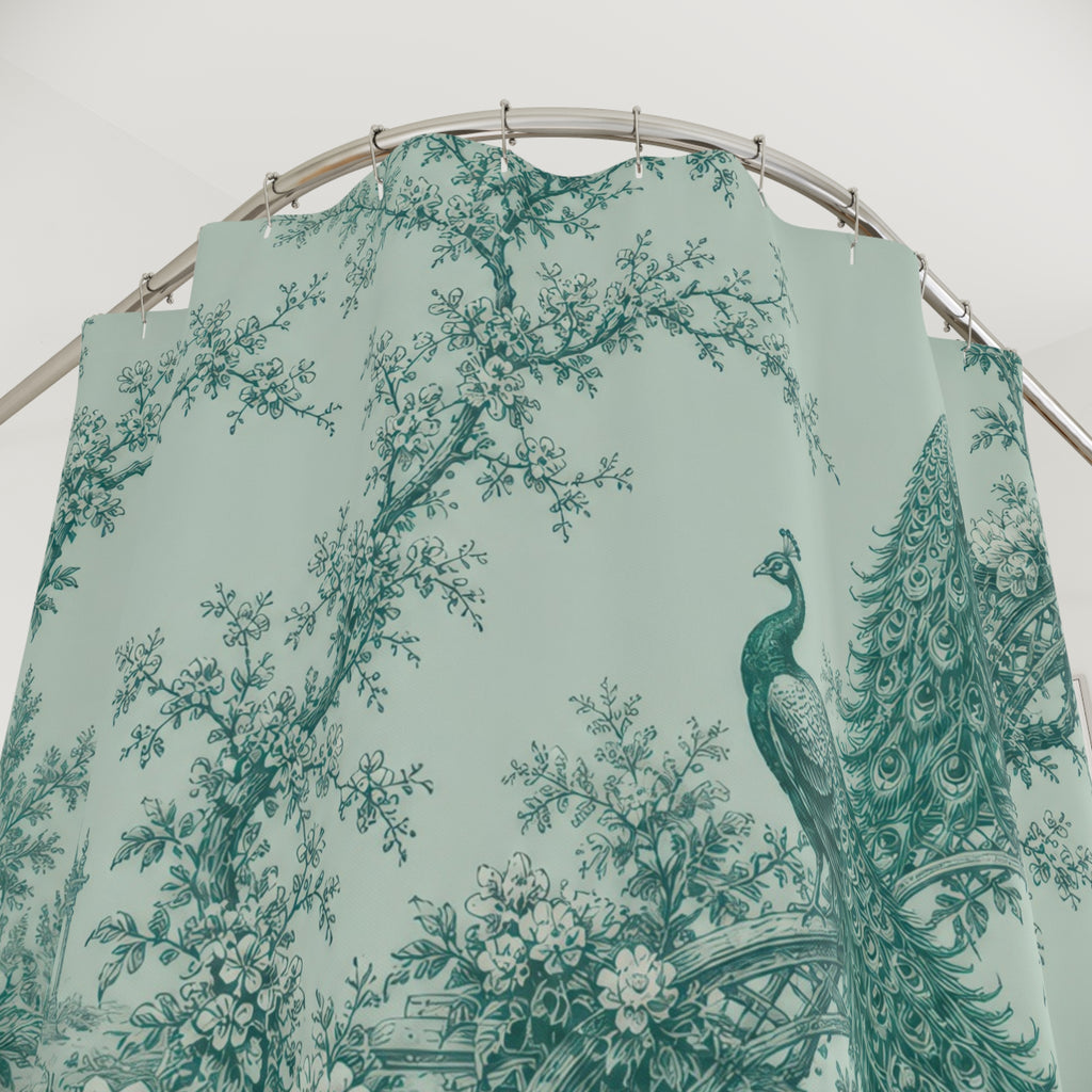 Verdigris Peacock Toile Shower Curtain
