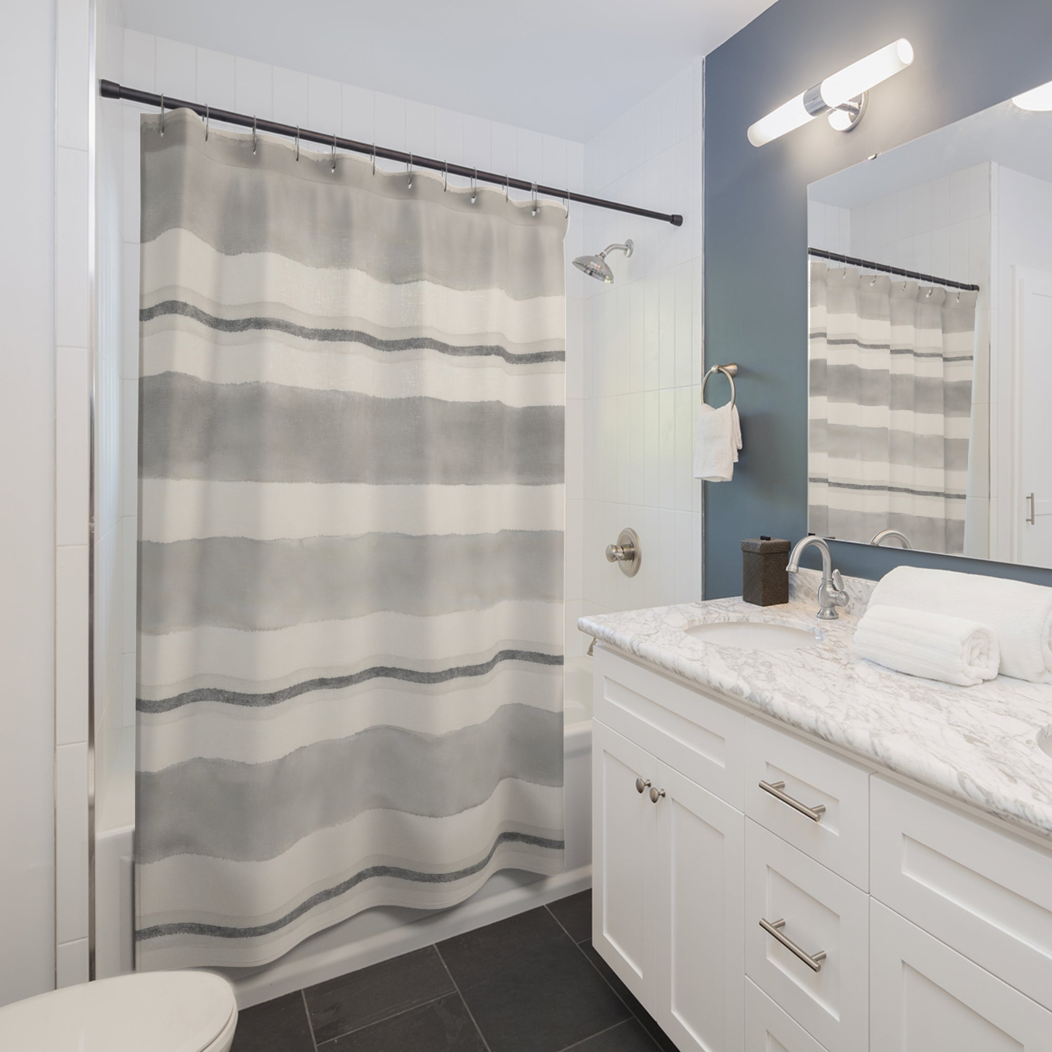 Soft Grey Horizontal Stripe Shower Curtain