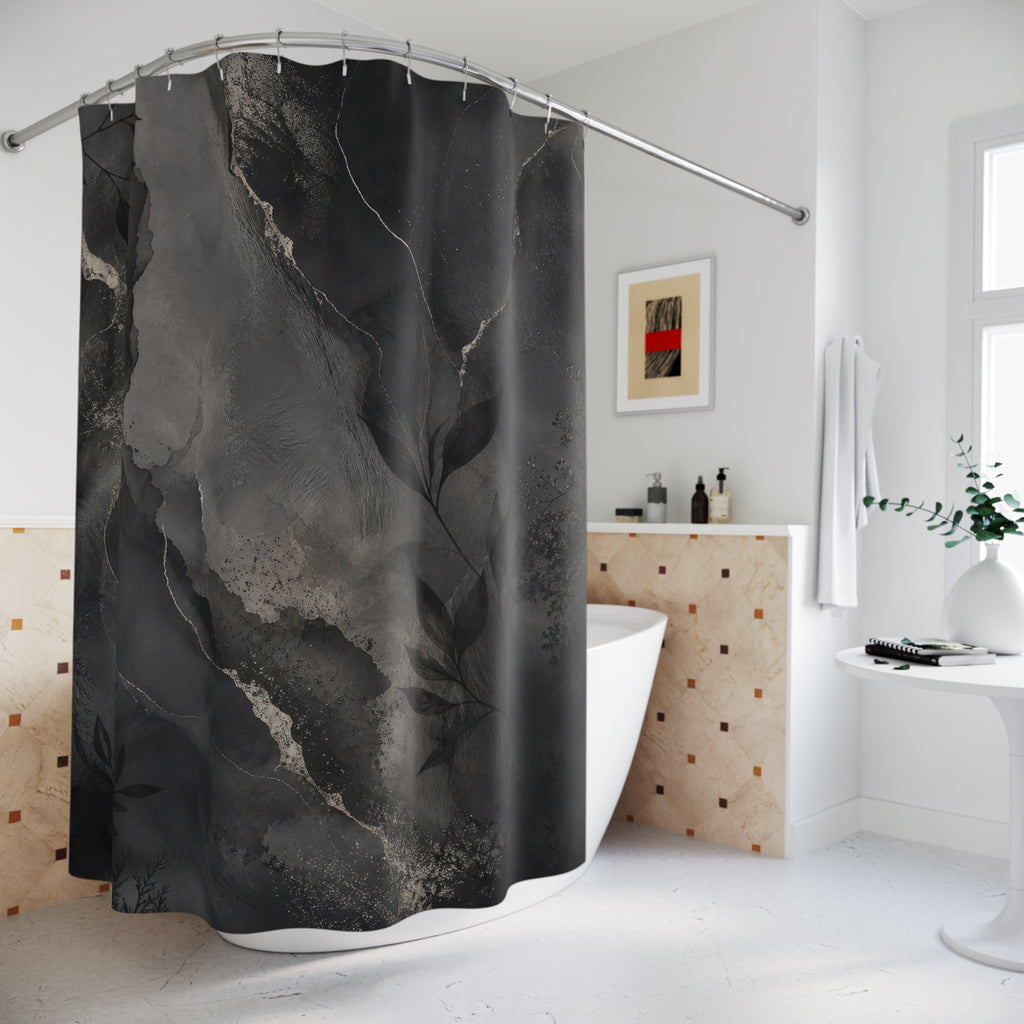 Dark Grey Shower Curtain: Abstract Charcoal Stone Pattern