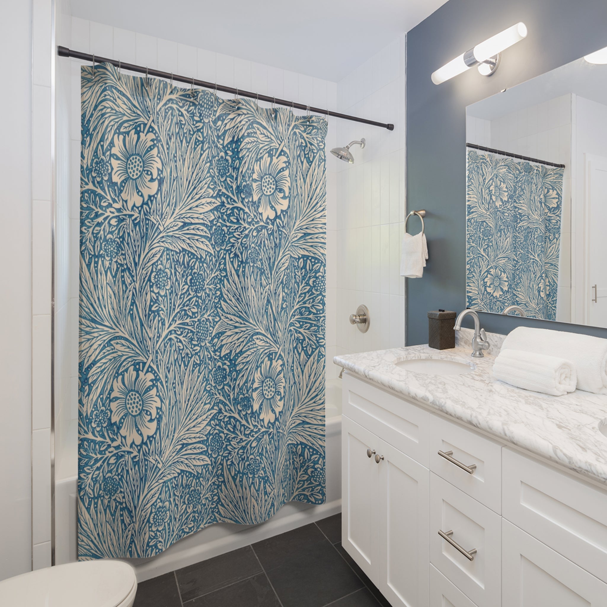 William Morris Marigold Shower Curtain – Blue
