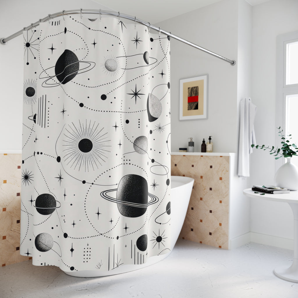 Black White Planet Shower Curtain