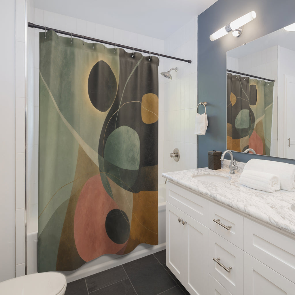 Celadon & Ochre Modern Orbital Shower Curtain