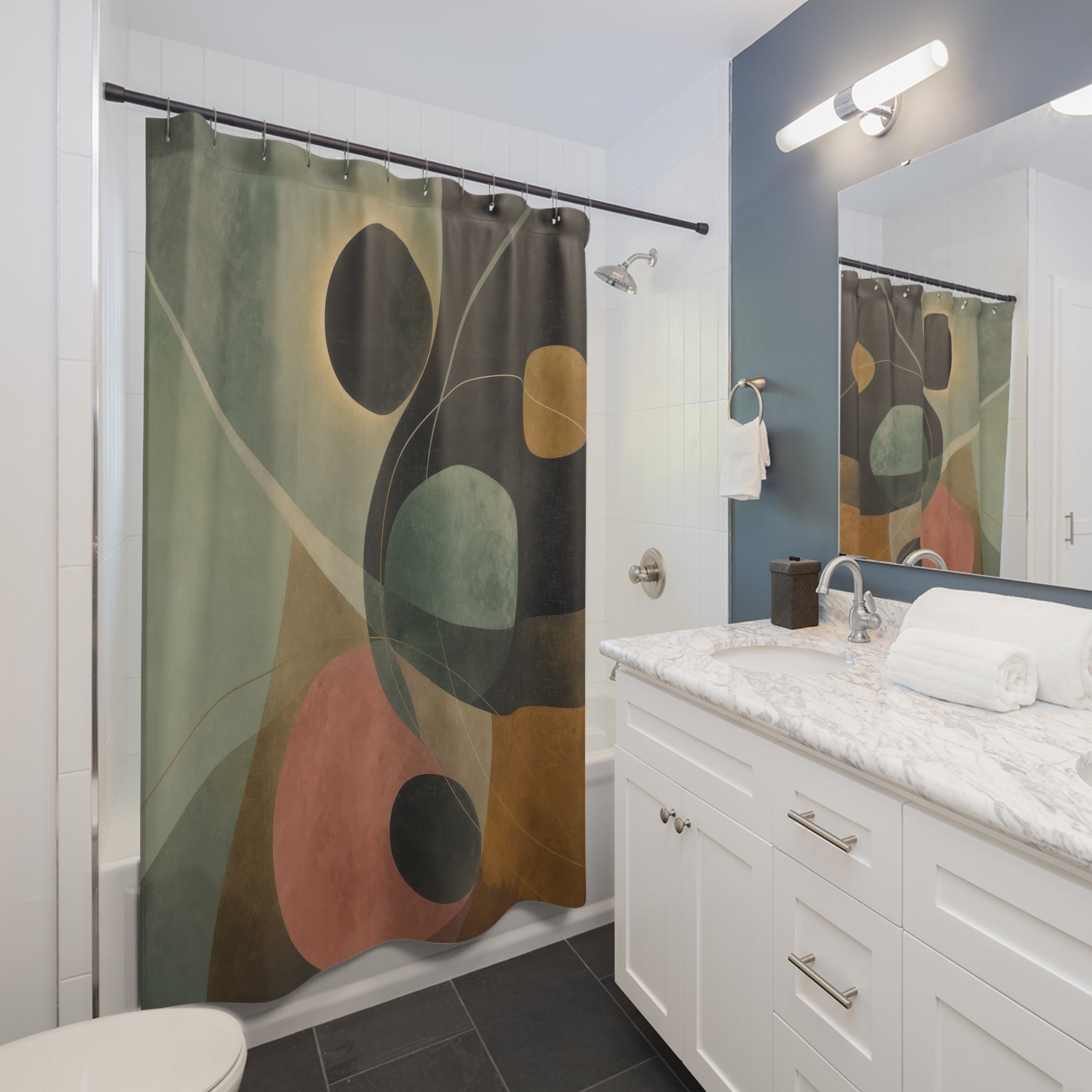 Celadon & Ochre Modern Orbital Shower Curtain