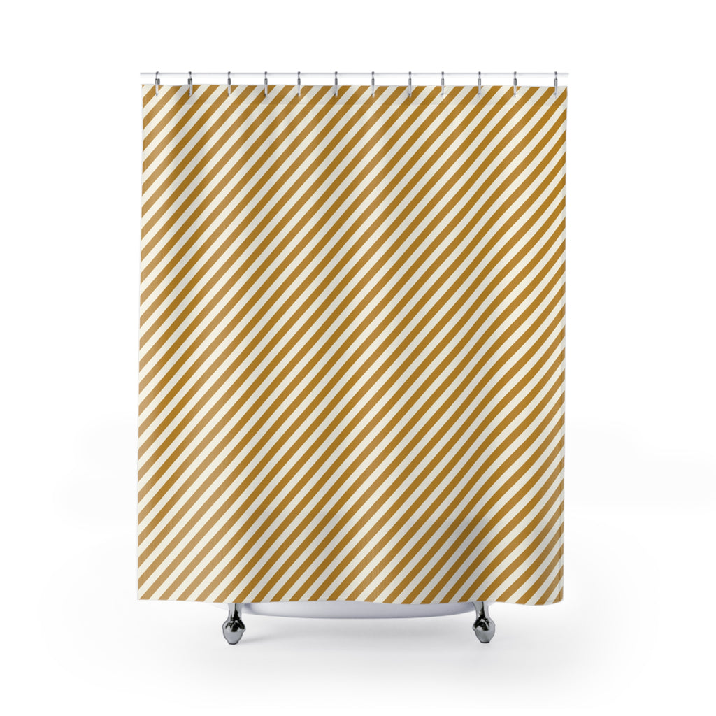 Yellow and White Diagonal Stripe Shower Curtain