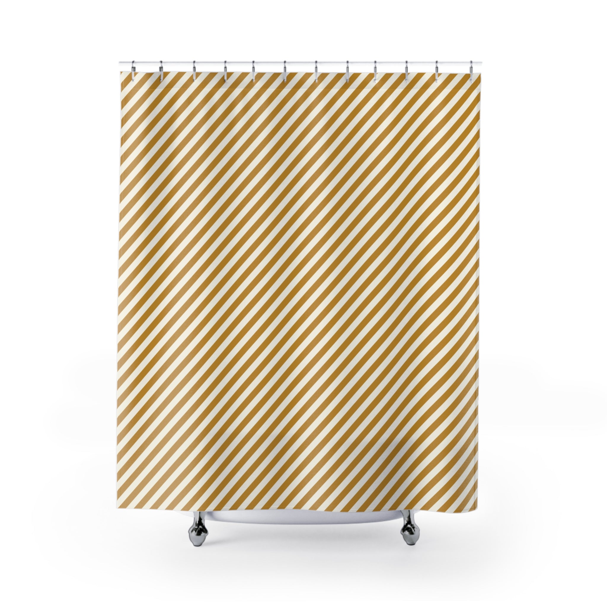 Yellow and White Diagonal Stripe Shower Curtain