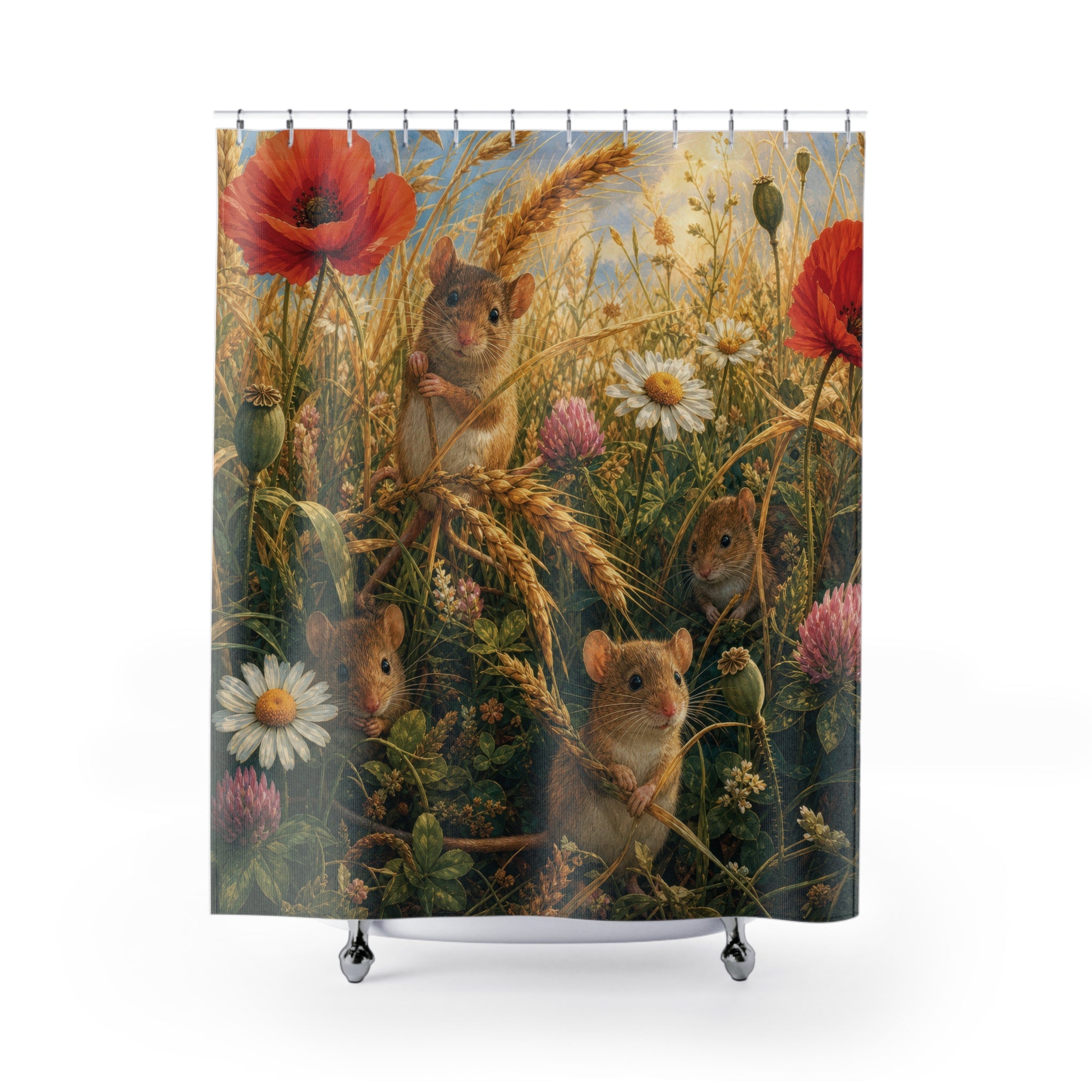 Field Mouse Shower Curtain: Cute Wildflower Garden