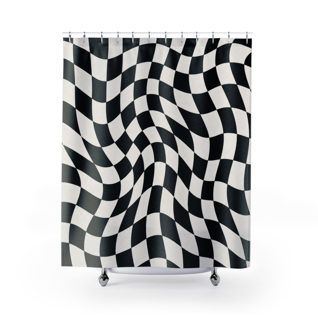 Black White Wavy Check Shower Curtain