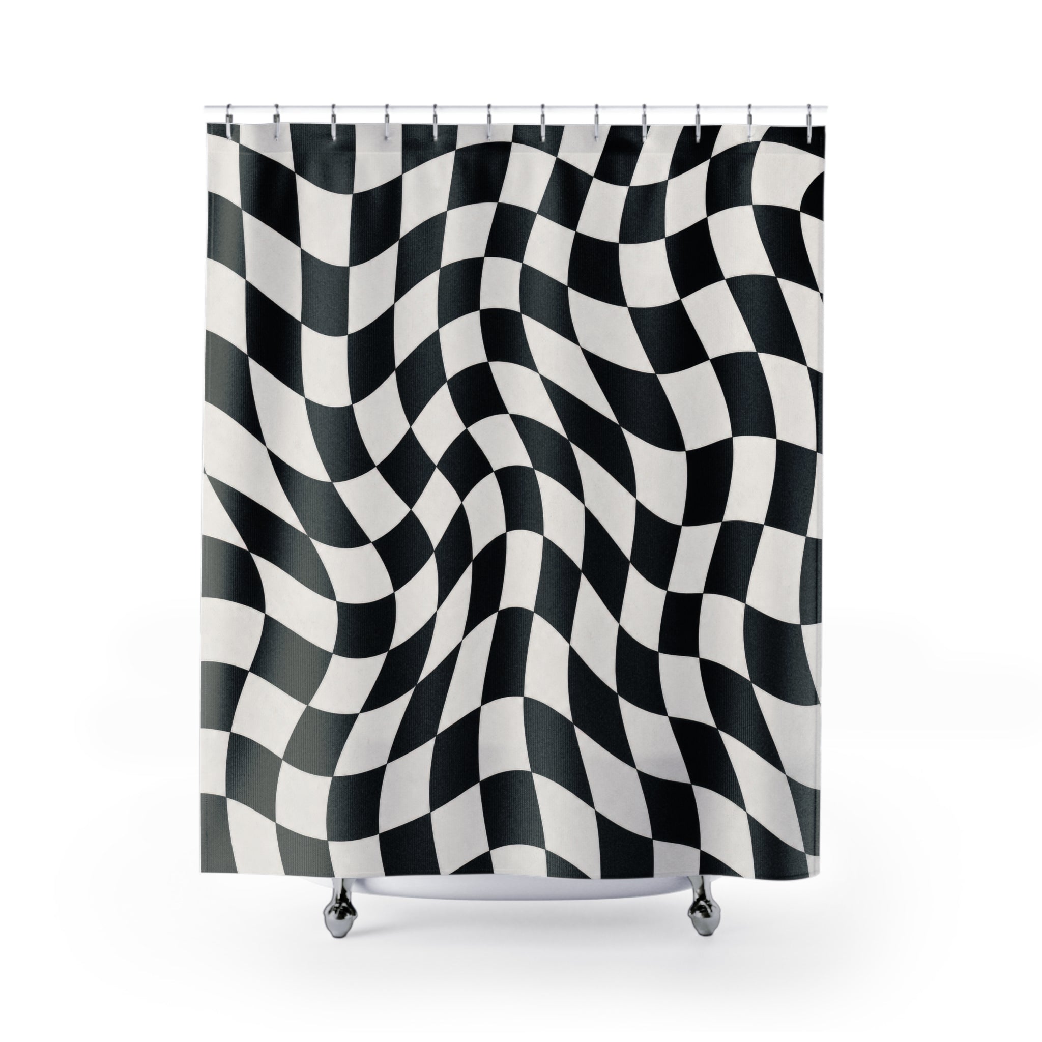Black White Wavy Check Shower Curtain