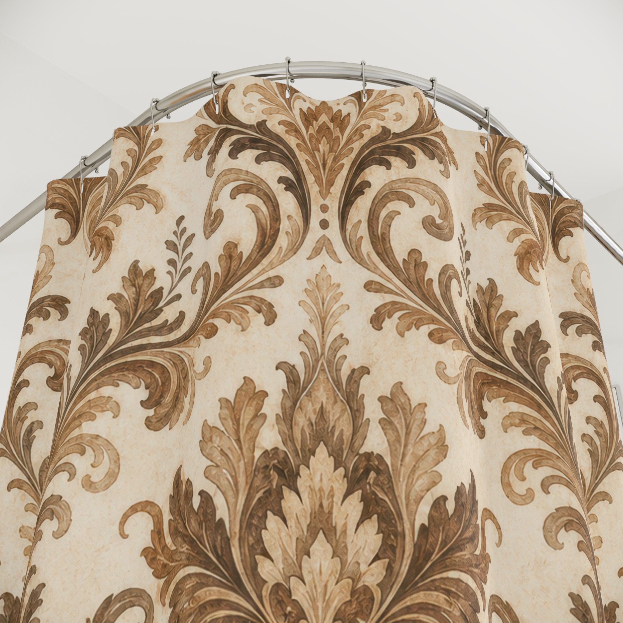 Brown Beige Ornate Scroll Shower Curtain