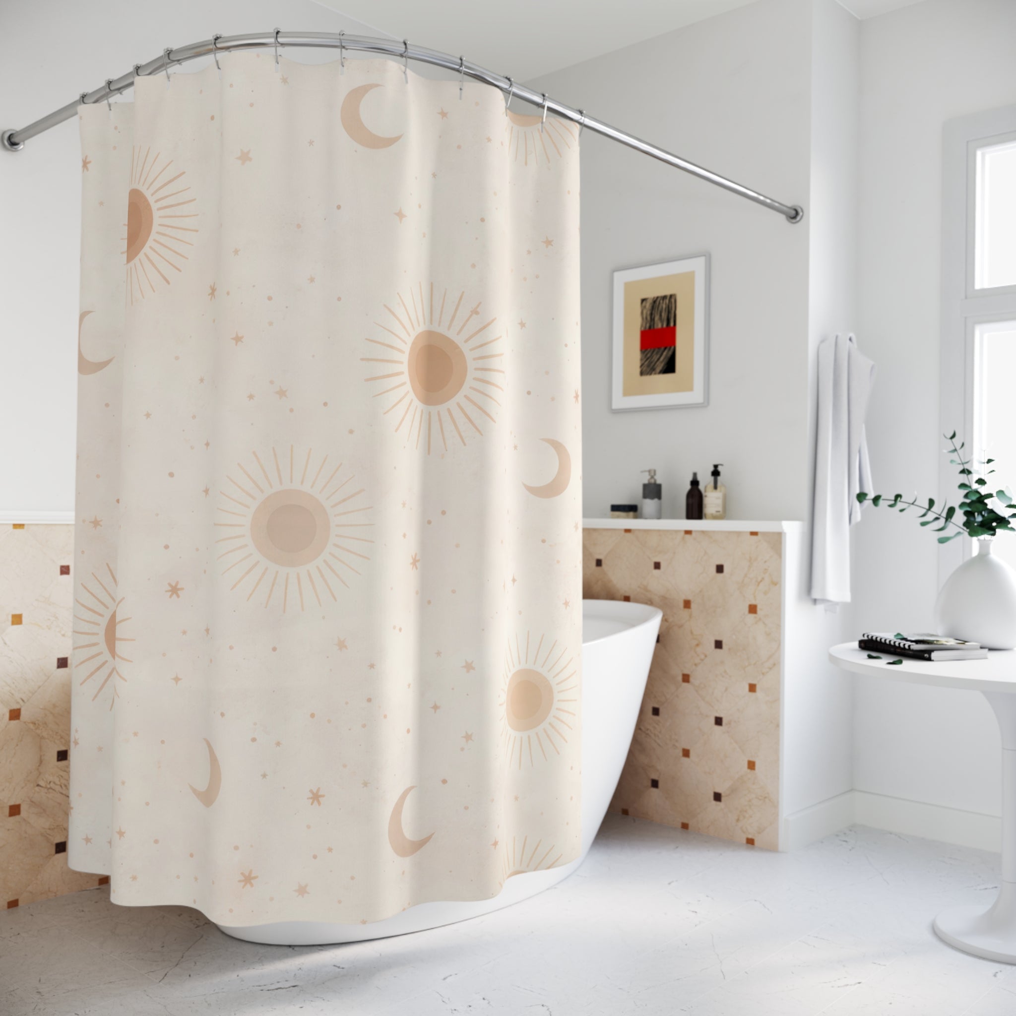 Boho Sun and Moon Shower Curtain — Terracotta