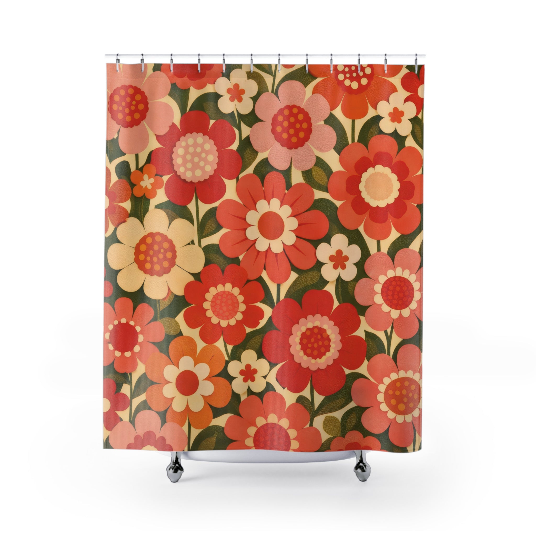 Retro Mod Flower Shower Curtain – Coral & Blush