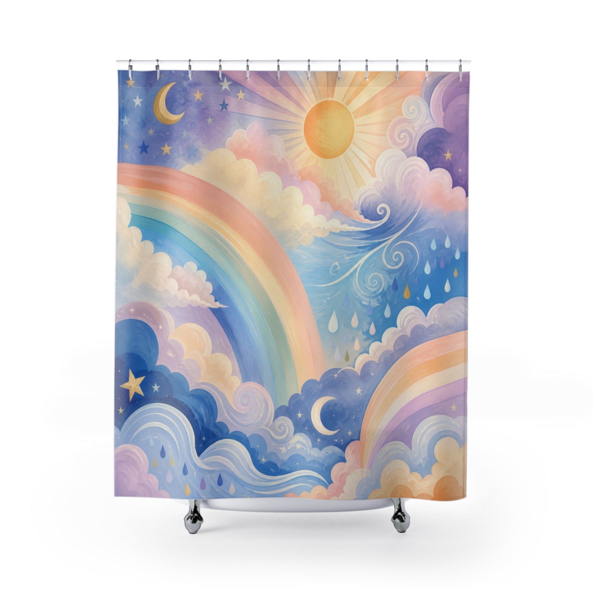 Painterly Rainbow Weather Kids Shower Curtain