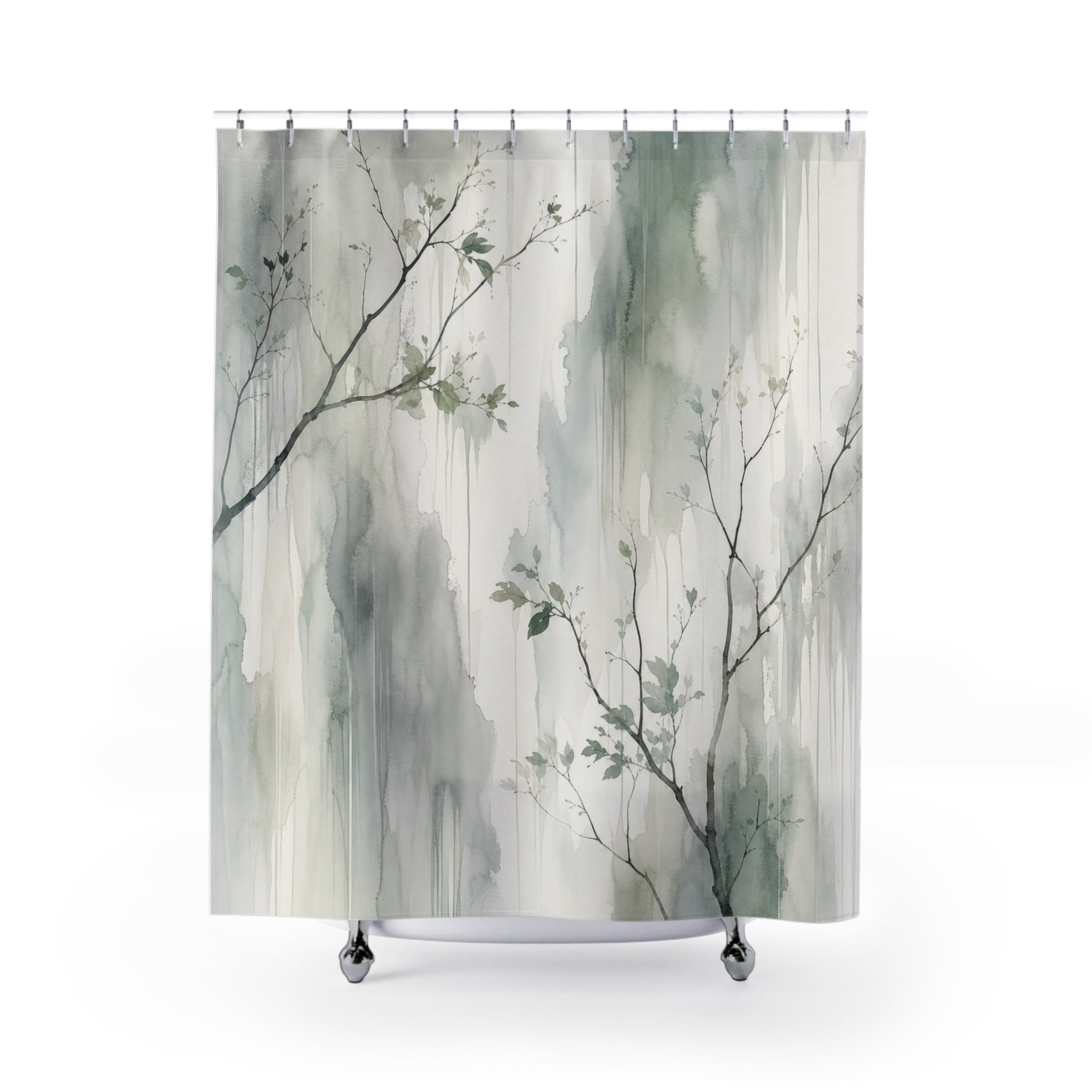 Misty Watercolor Branch Shower Curtain