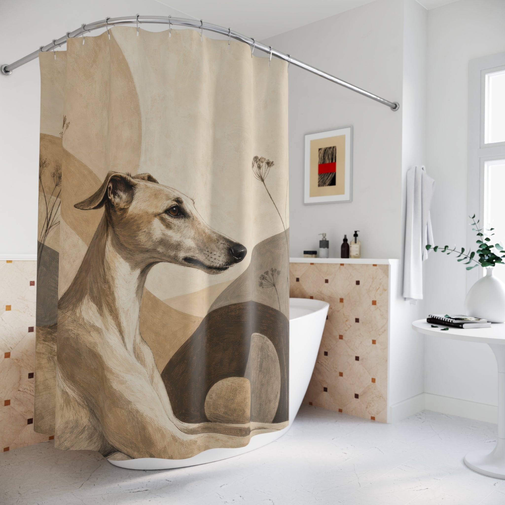 Sandstone Sighthound Beige Dog Shower Curtain