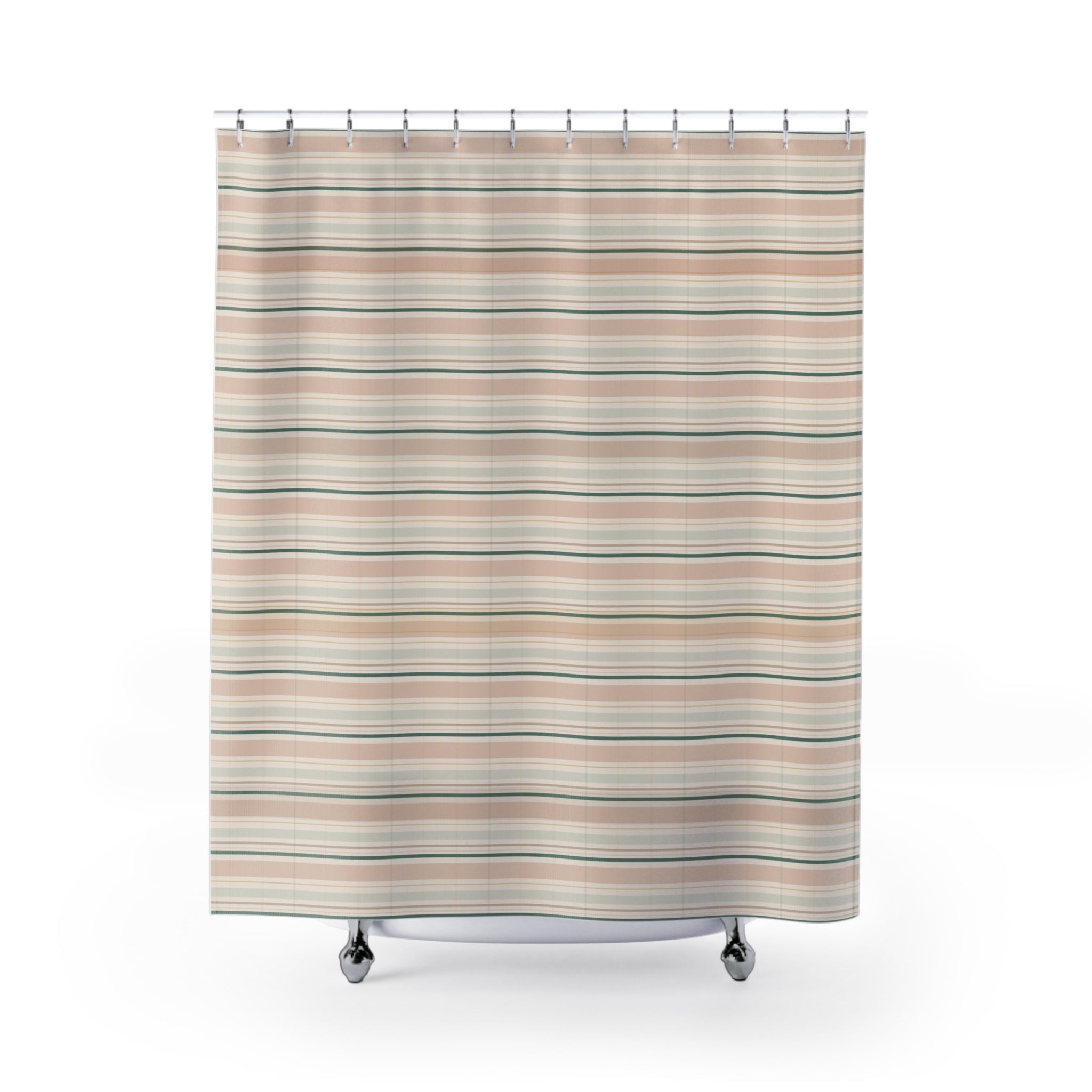 Muted Pastel Striped Shower Curtain — Blush Sage