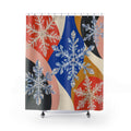 Color block snowflake crystals shower curtain with full front view