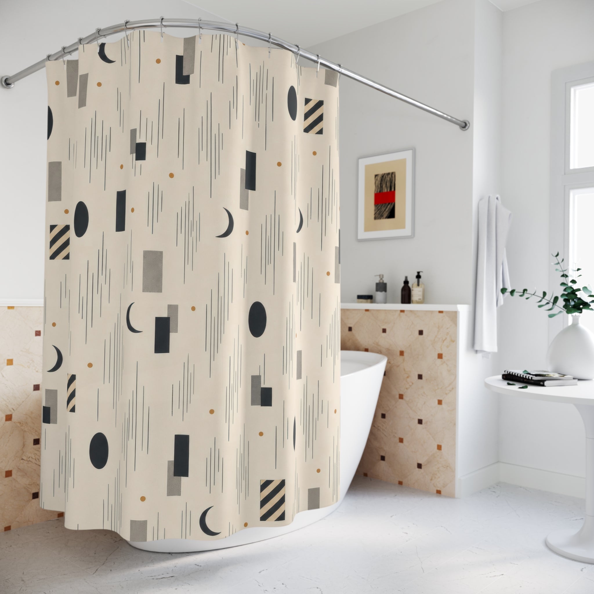 Noir Black White Shower Curtain