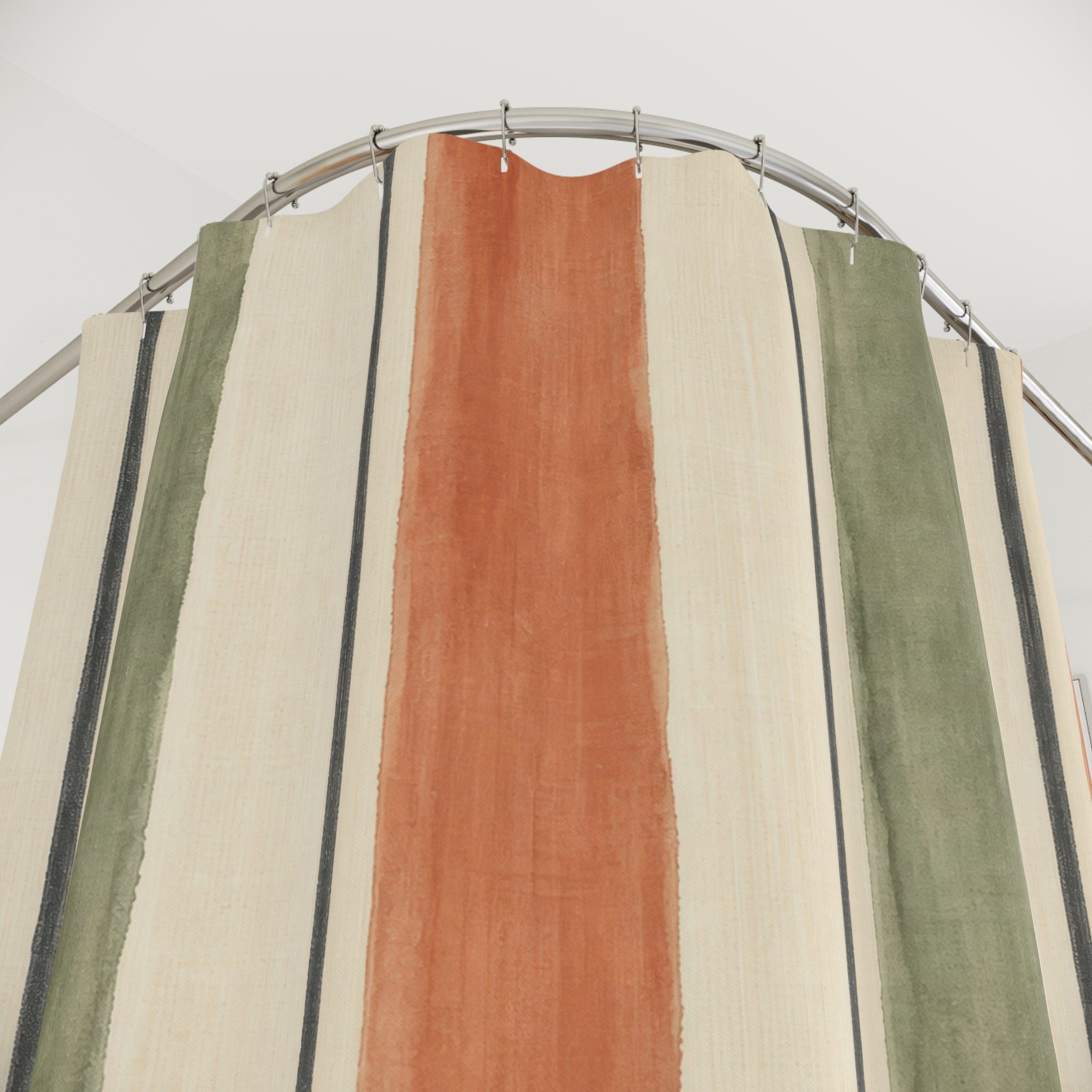 Sage Terracotta Vertical Watercolor Stripe Shower Curtain