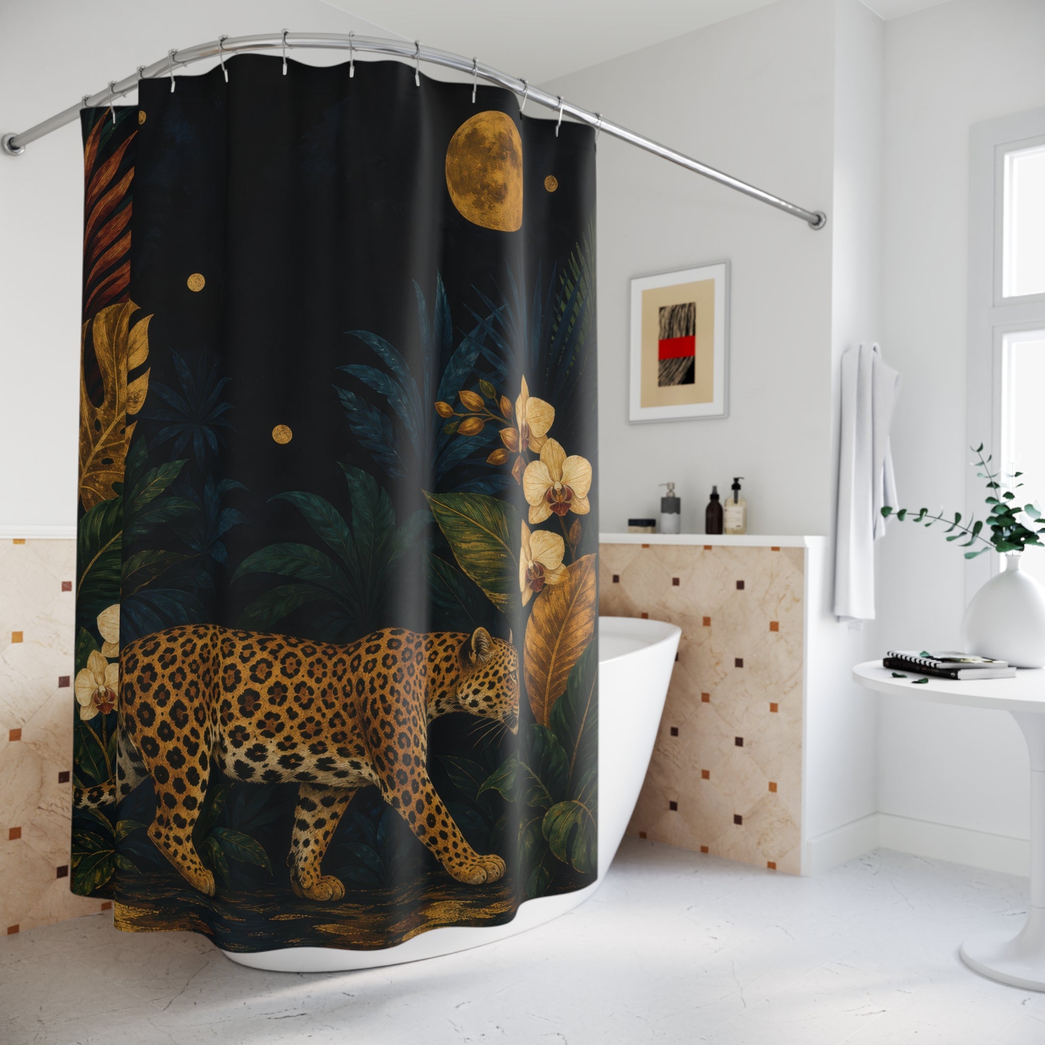 Golden Jaguar Night Shower Curtain
