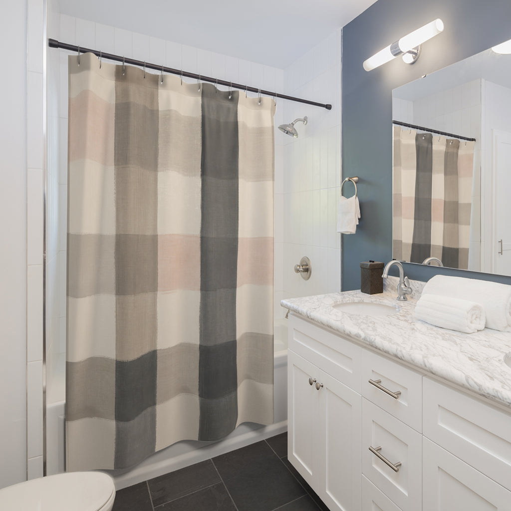 Black Beige Blush Check Shower Curtain