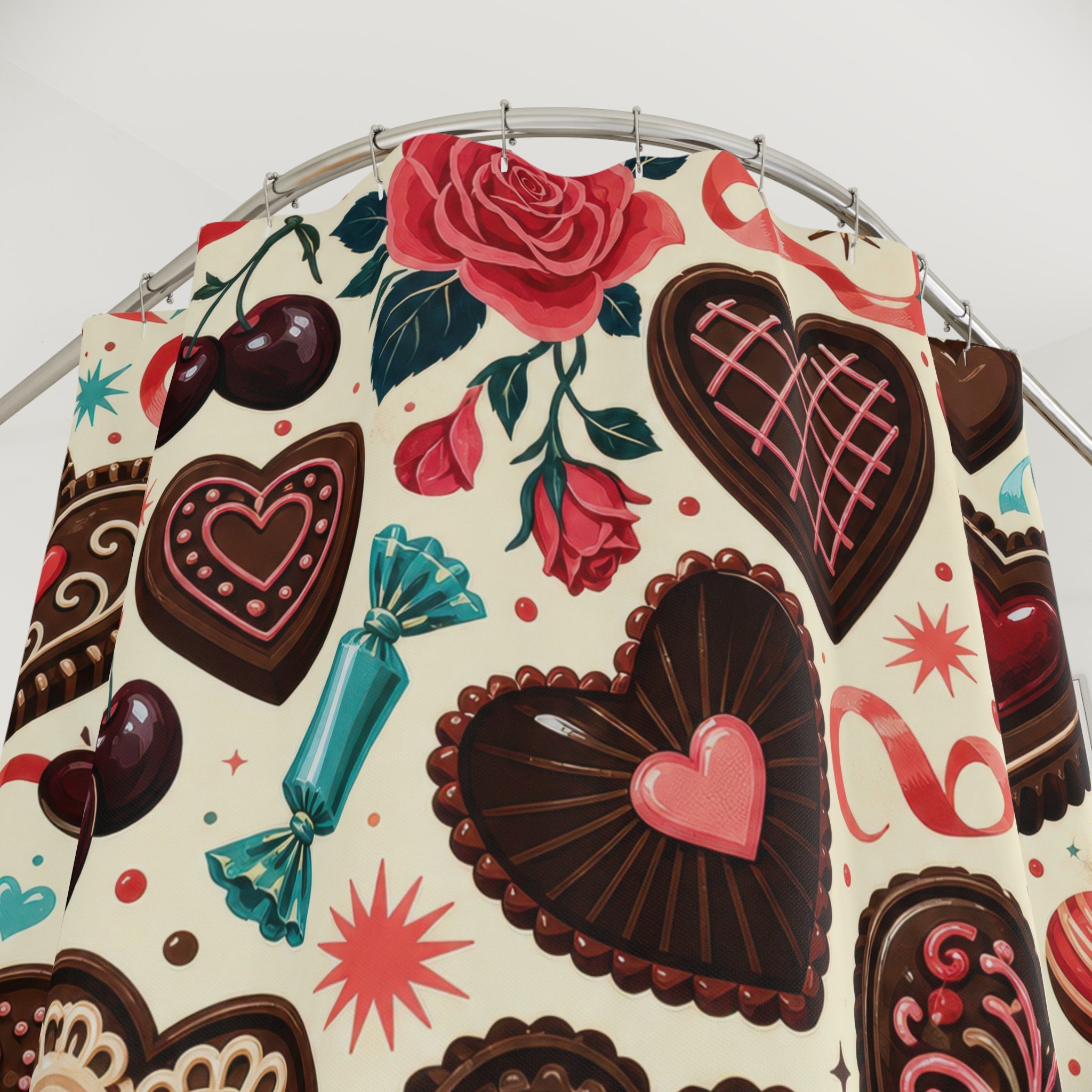 Retro Heart Chocolate Valentine Shower Curtain