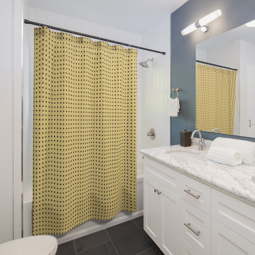 Chocolate and Butter Yellow Polka Dot Shower Curtain