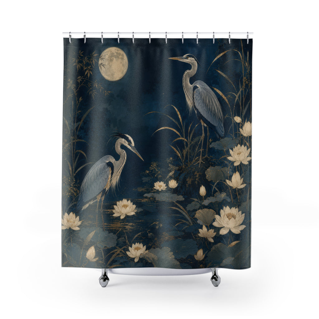 Moonlit Heron Garden Shower Curtain