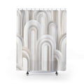 Layered white and ivory nested arches with pearl-gray edges shower curtain with full front view