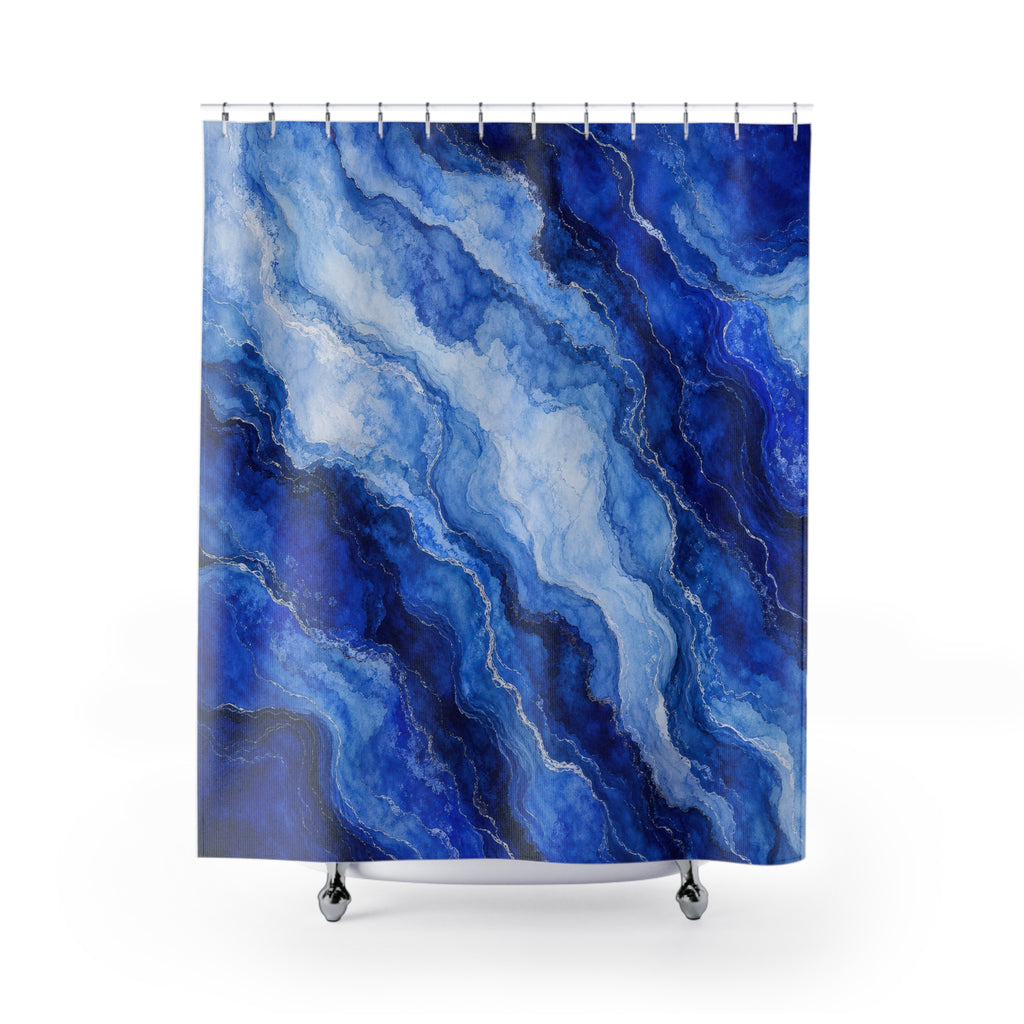 Blue Agate Marble Shower Curtain, Cobalt Blue Modern Bathroom Decor, Abstract Marble Bath Curtain, Guest Bath Decor, Small Bathroom Decor