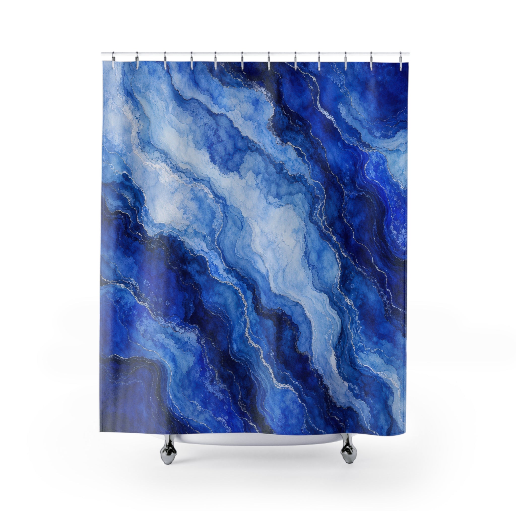 Blue Agate Marble Shower Curtain, Cobalt Blue Modern Bathroom Decor, Abstract Marble Bath Curtain, Guest Bath Decor, Small Bathroom Decor