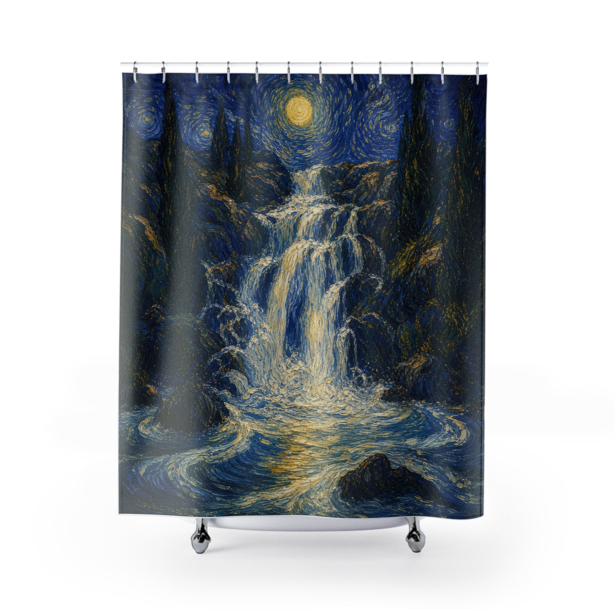 Blue Night Landscape Print Shower Curtain