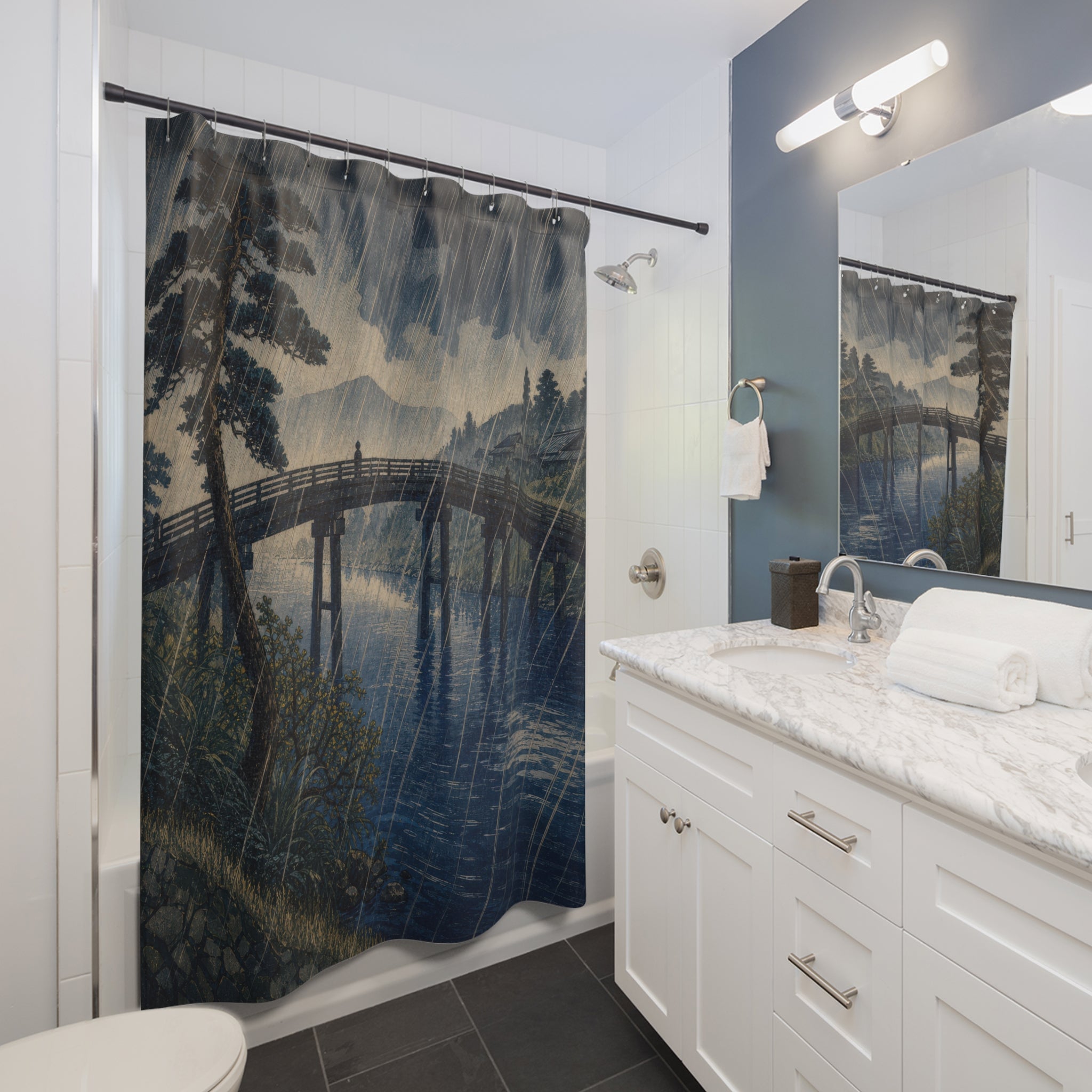 Bridge River Rain Print Shower Curtain