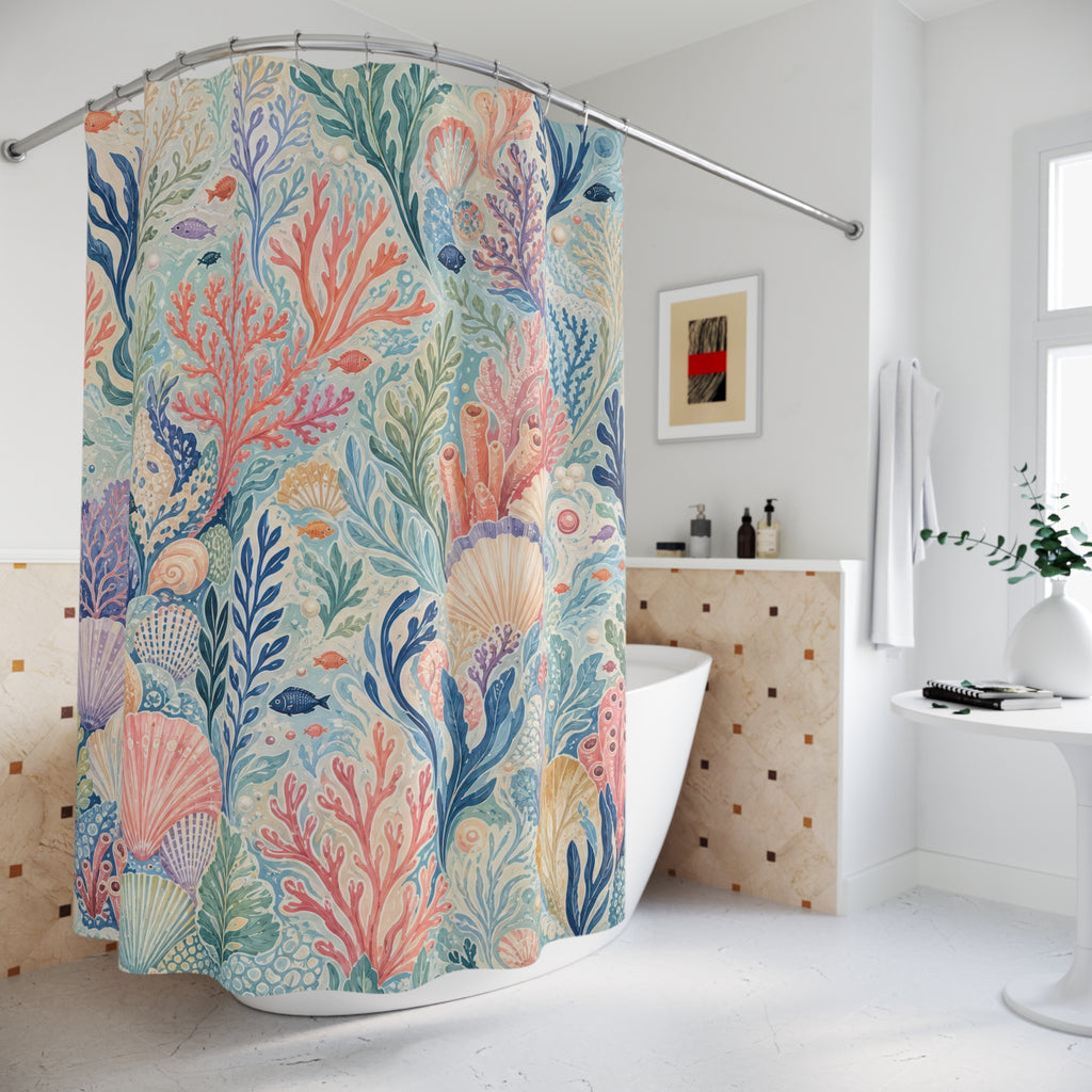 Pastel Coral Reef Garden Unique Coastal Shower Curtain