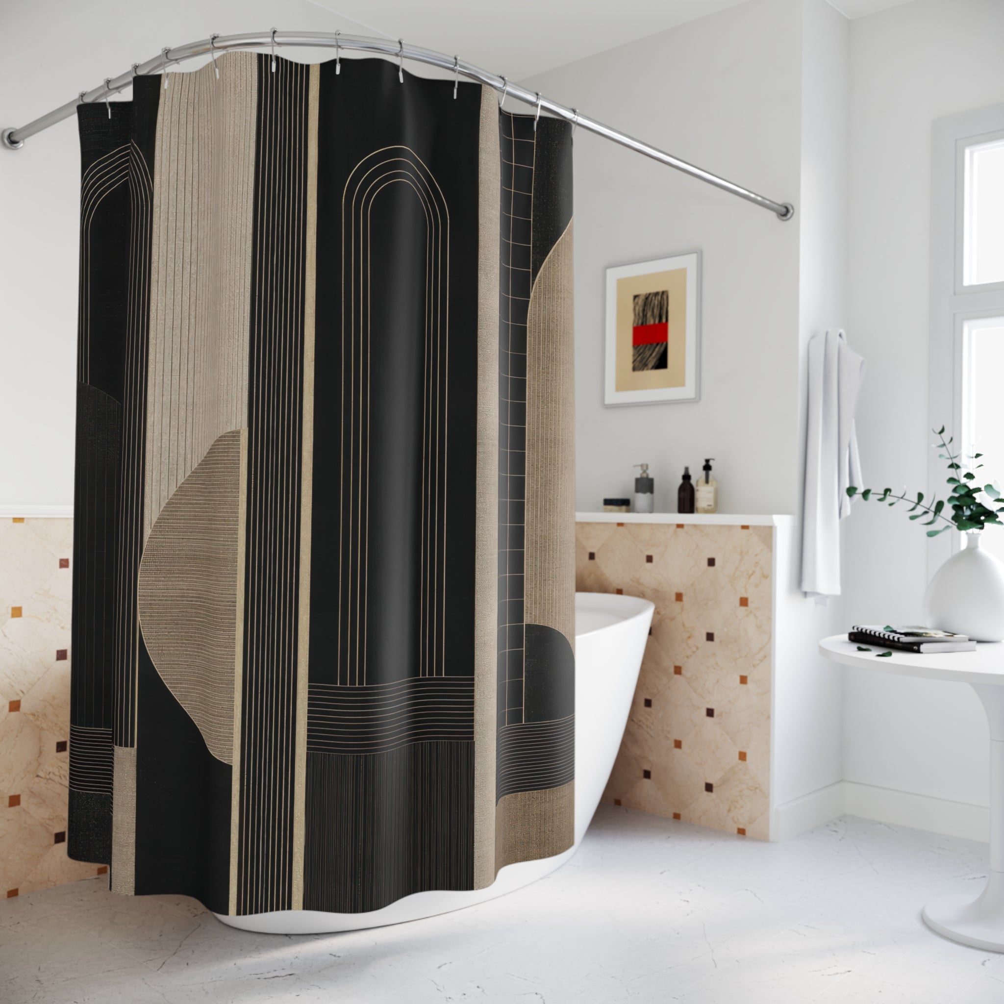 Black and Beige Art Deco Shower Curtain