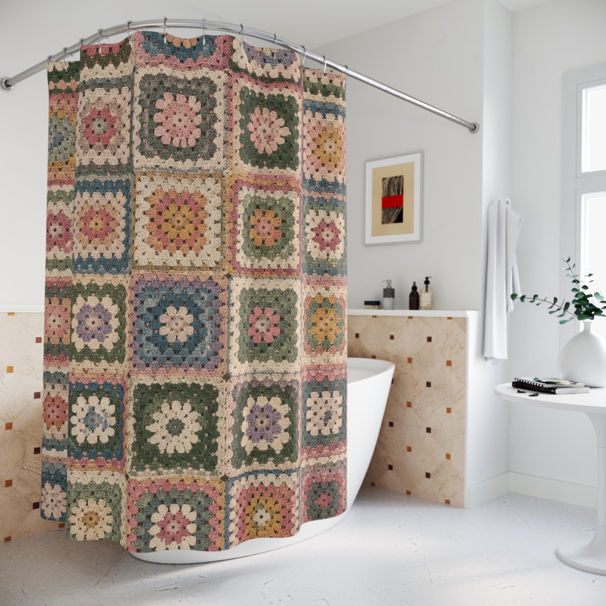 Vintage Floral Shower Curtain: Granny Square
