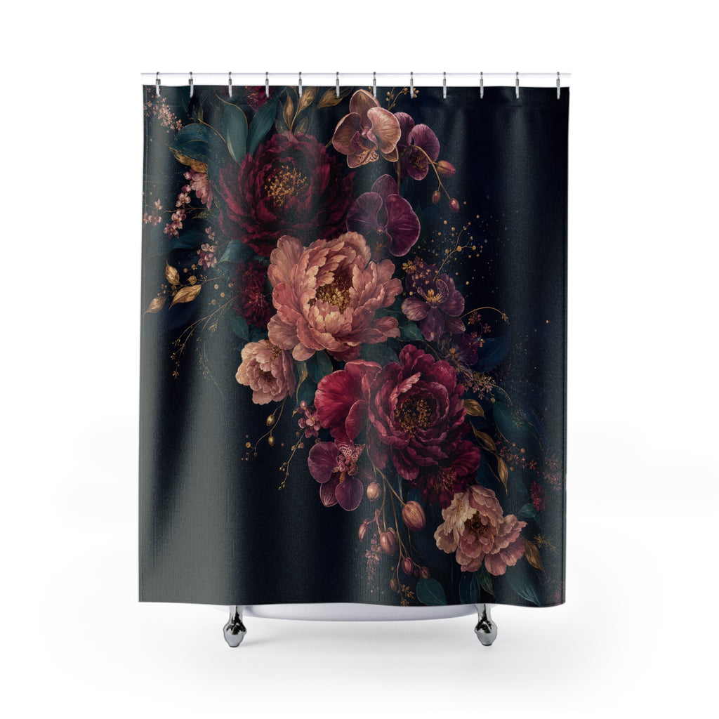 Midnight Peony and Orchid Shower Curtain