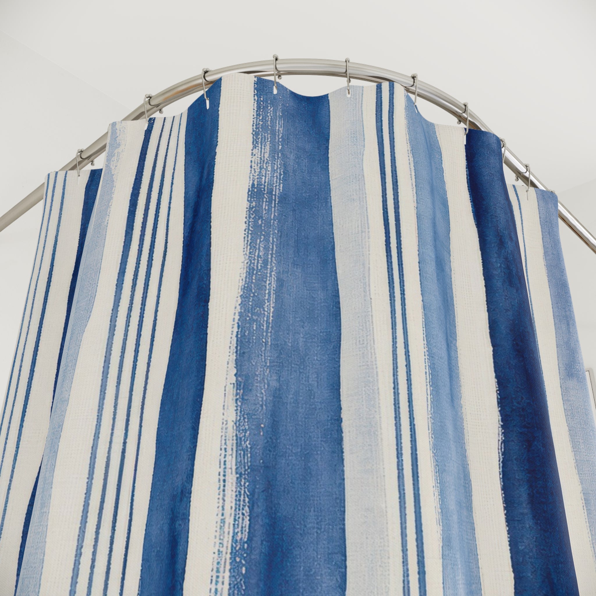 Blue Ticking Stripe Shower Curtain, Blue White Classic Bathroom Decor, Ticking Stripe Bath Curtain, Guest Bath Decor, Small Bathroom Decor