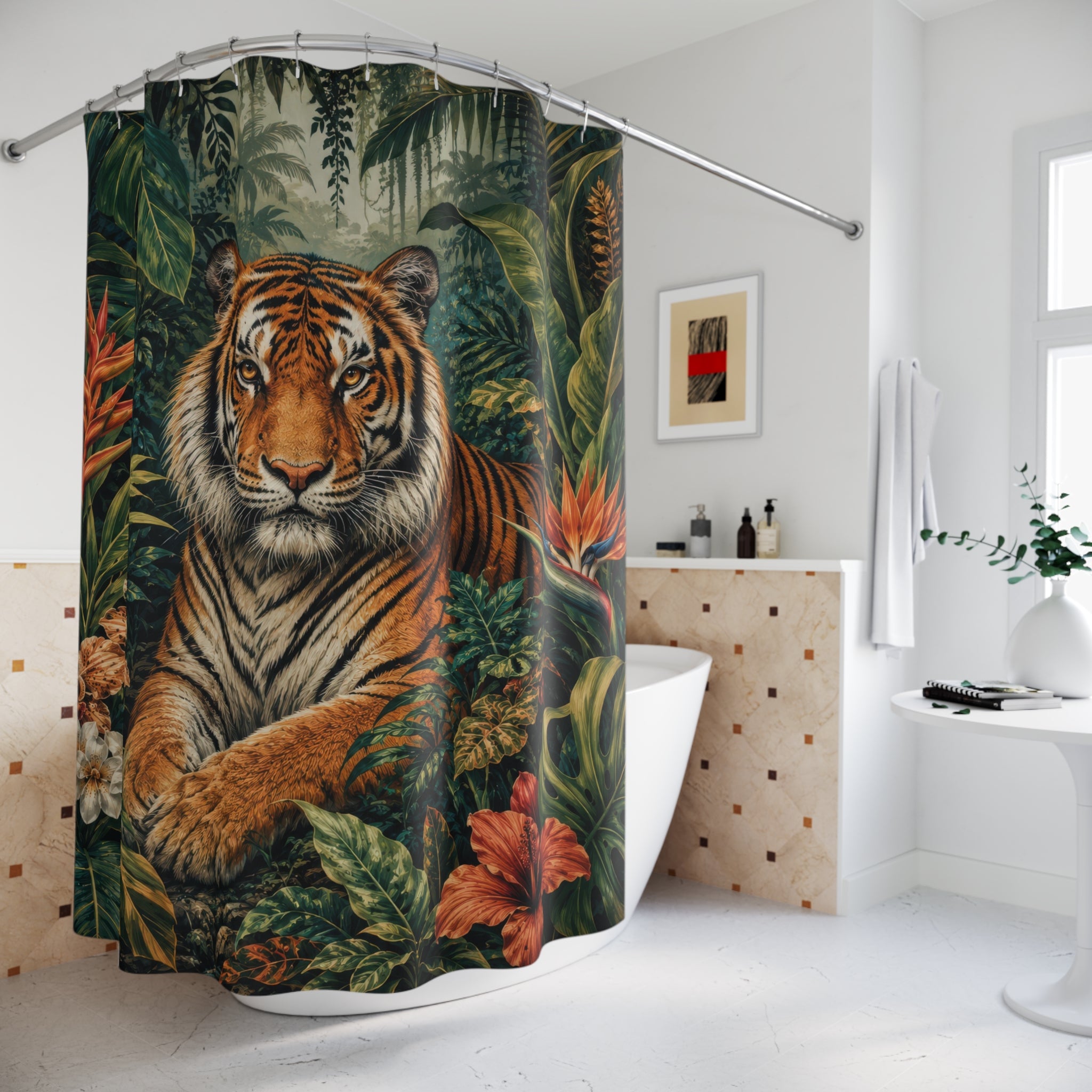 Tiger Shower Curtain: Tropical Jungle