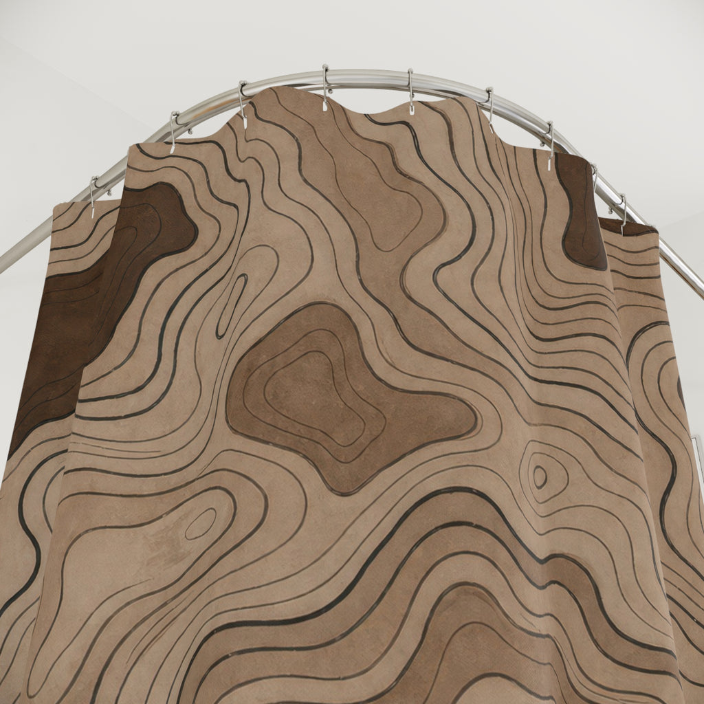 Black Brown Contour Line Shower Curtain