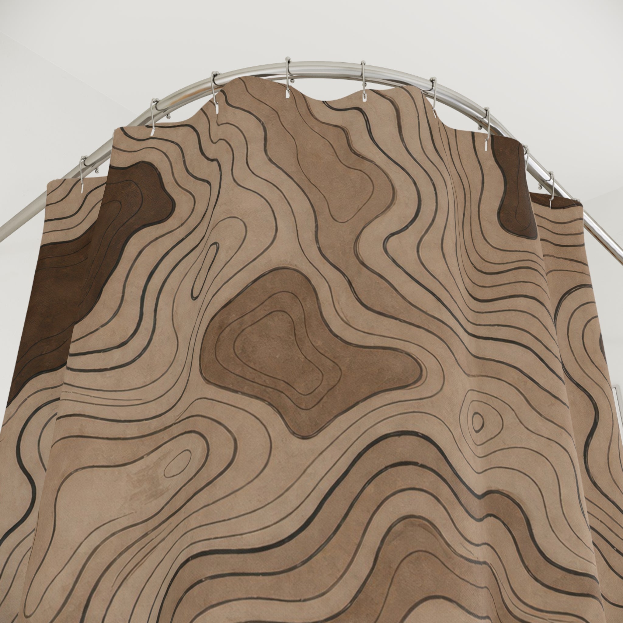 Black Brown Contour Line Shower Curtain