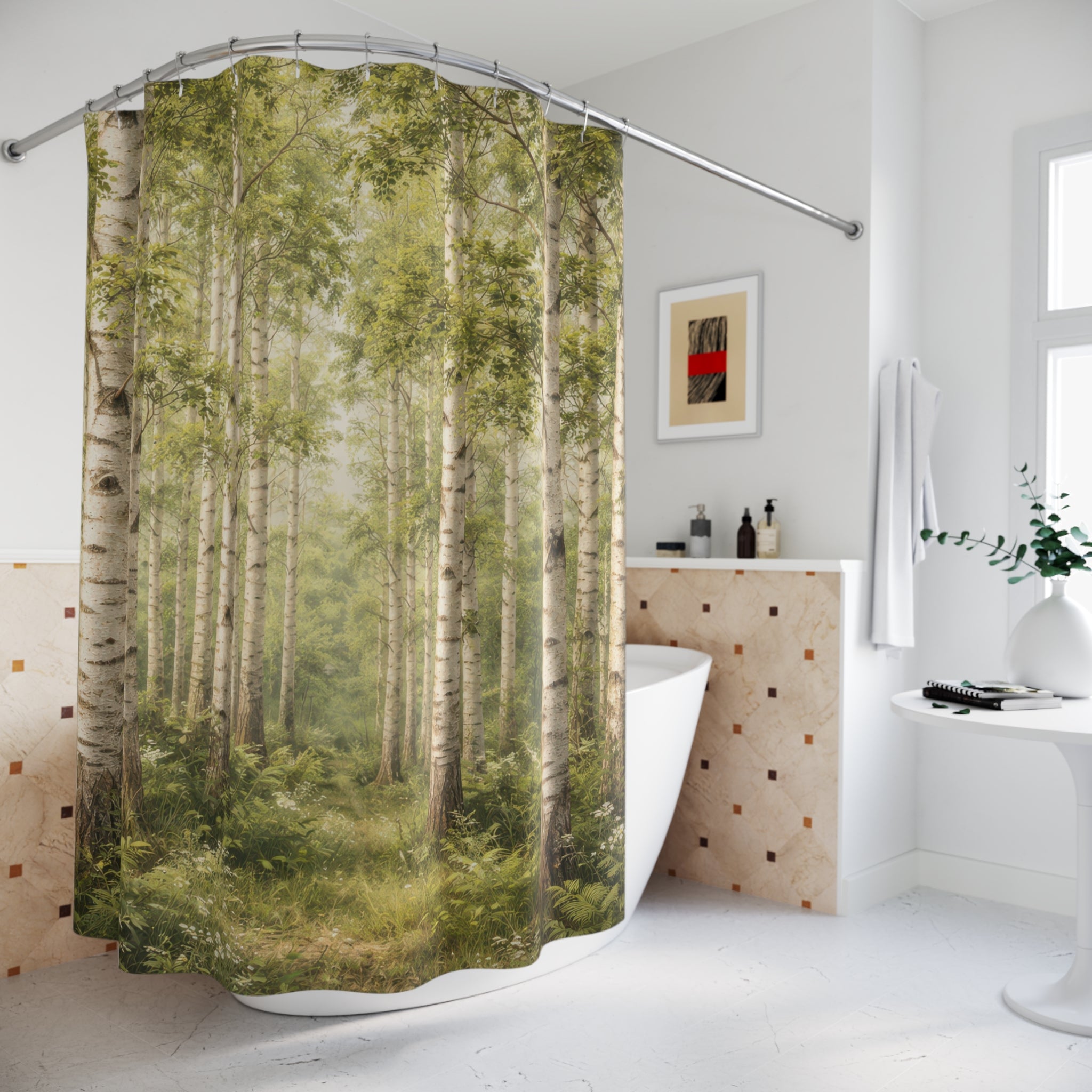 Birch Forest Shower Curtain – Green Woodland