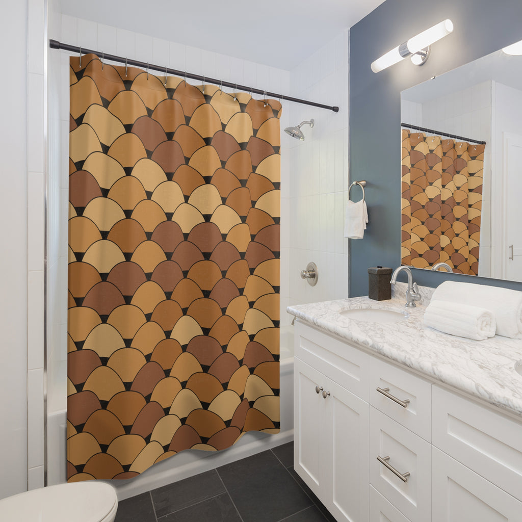 Copper Black Shower Curtain: Art Deco Scallop