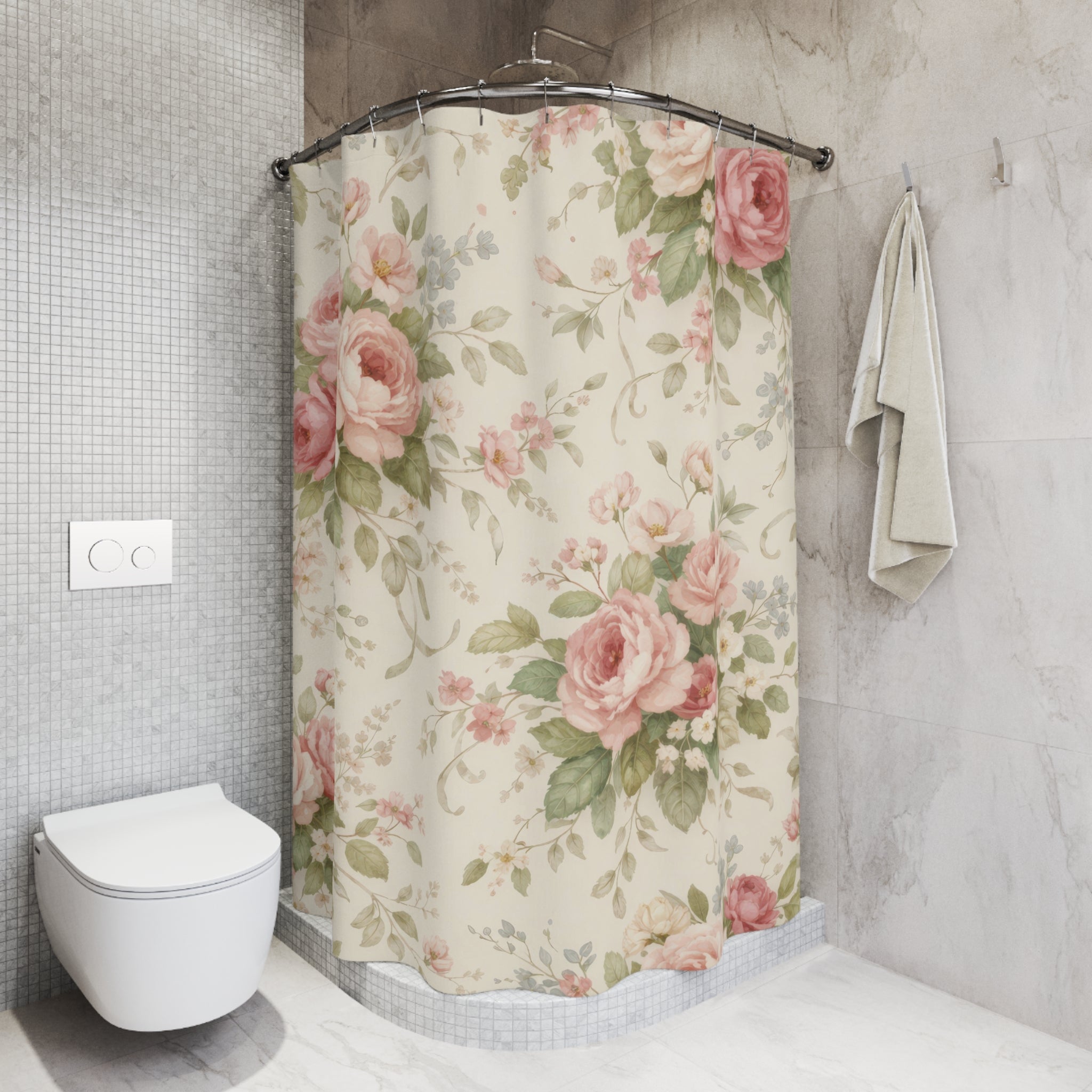 Farmhouse Rose Shower Curtain – Vintage Blush