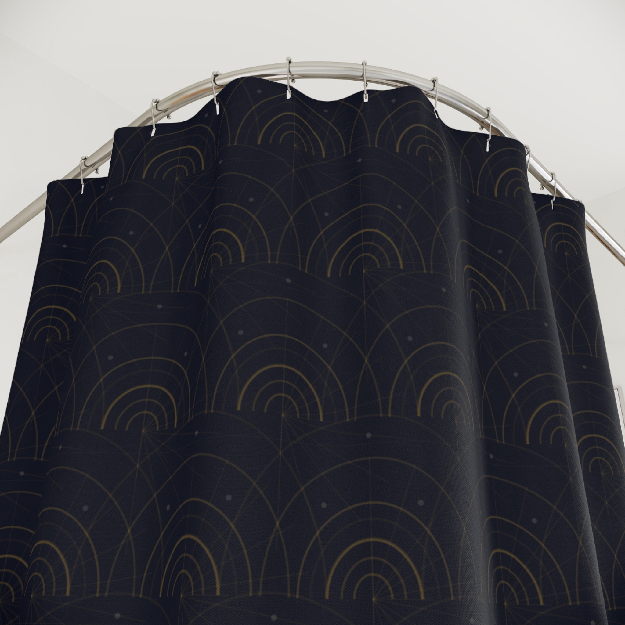 Art Deco Fan Shower Curtain – Gold and Navy