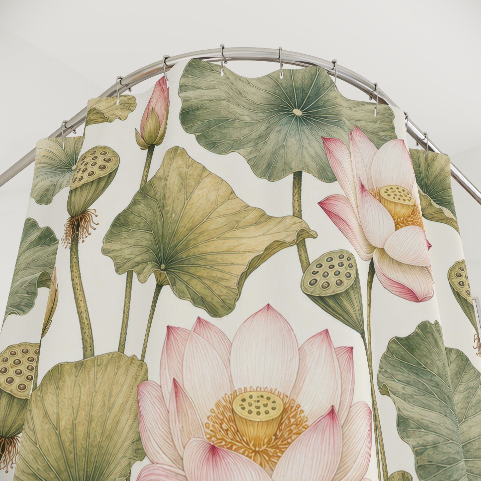 Pink Lotus Flower Botanical Shower Curtain