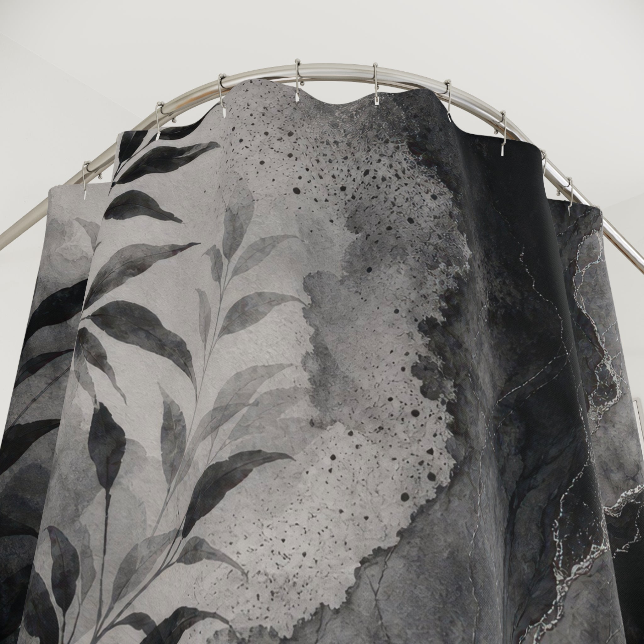 Black and Grey Shower Curtain: Abstract Ink Wash Pattern
